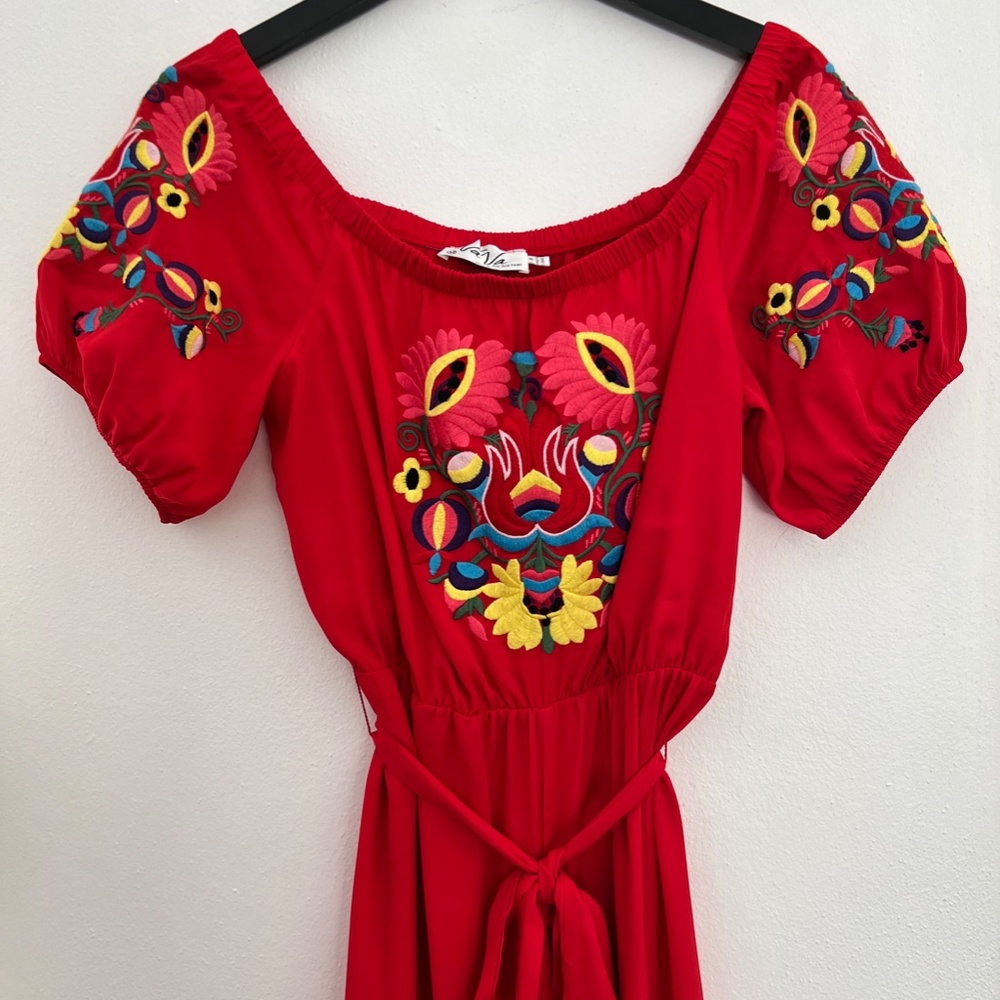Va Va by Joy Han red Embroidered Short Sleeve Jumpsuit